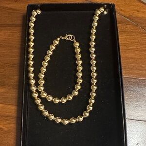 Gold Beaded Necklace and Bracelet